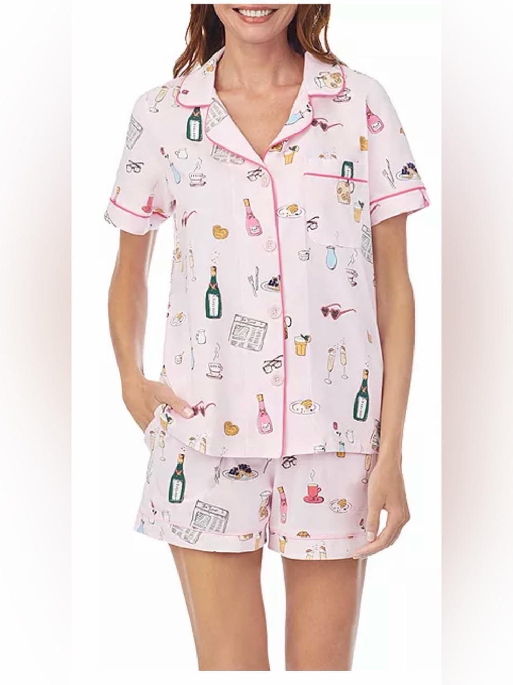 EUC BedHead Pajamas Pink Short-Sleeve Pajama Top in Let’s Do Brunch size Medium